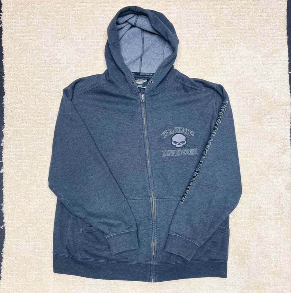 Harley Davidson Willie G Skull Full-Zip Hoodie - Embroidered Back (Size Large)